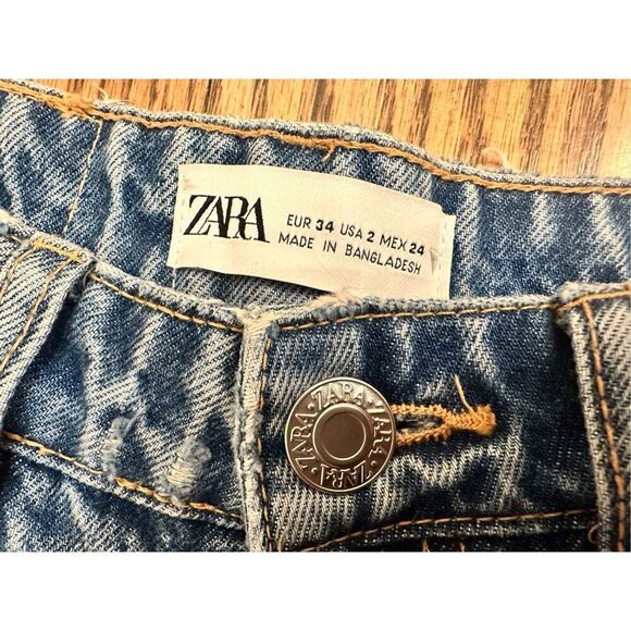 ZARA High Rise Slim Straight Acid Wash Jeans Size 2 - Picture 3 of 5